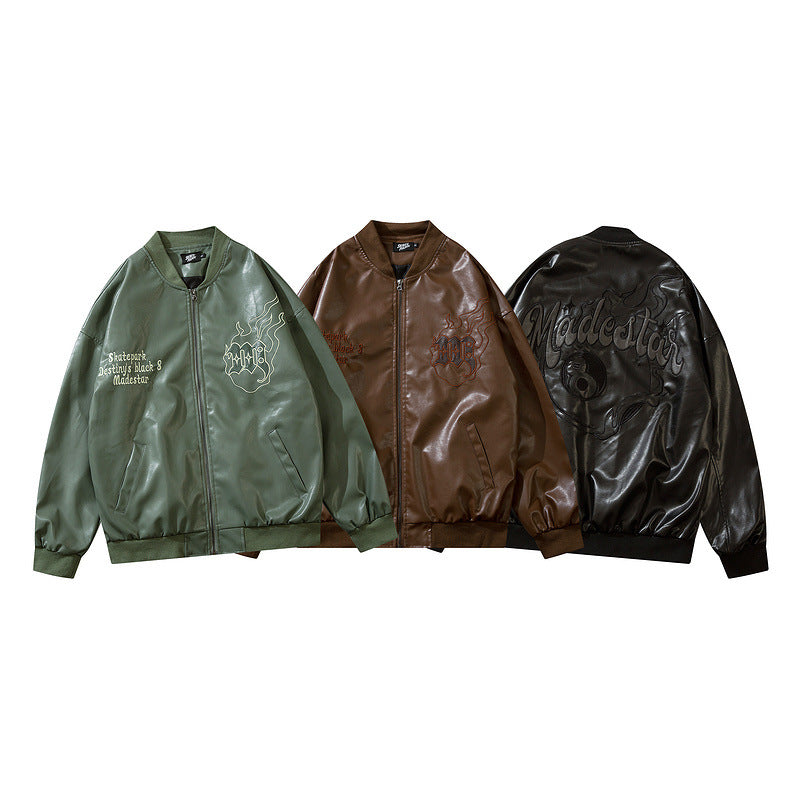Halo Faux-Leather Leather Relaxed Varsity Jacket