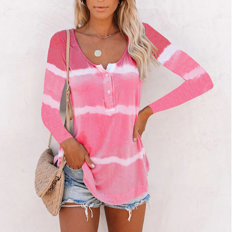 Aurelia Long-Sleeve Button Tie-Dye T-Shirt