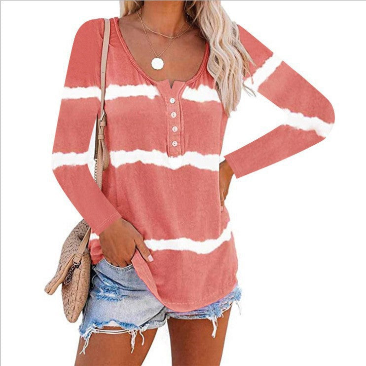 Aurelia Long-Sleeve Button Tie-Dye T-Shirt