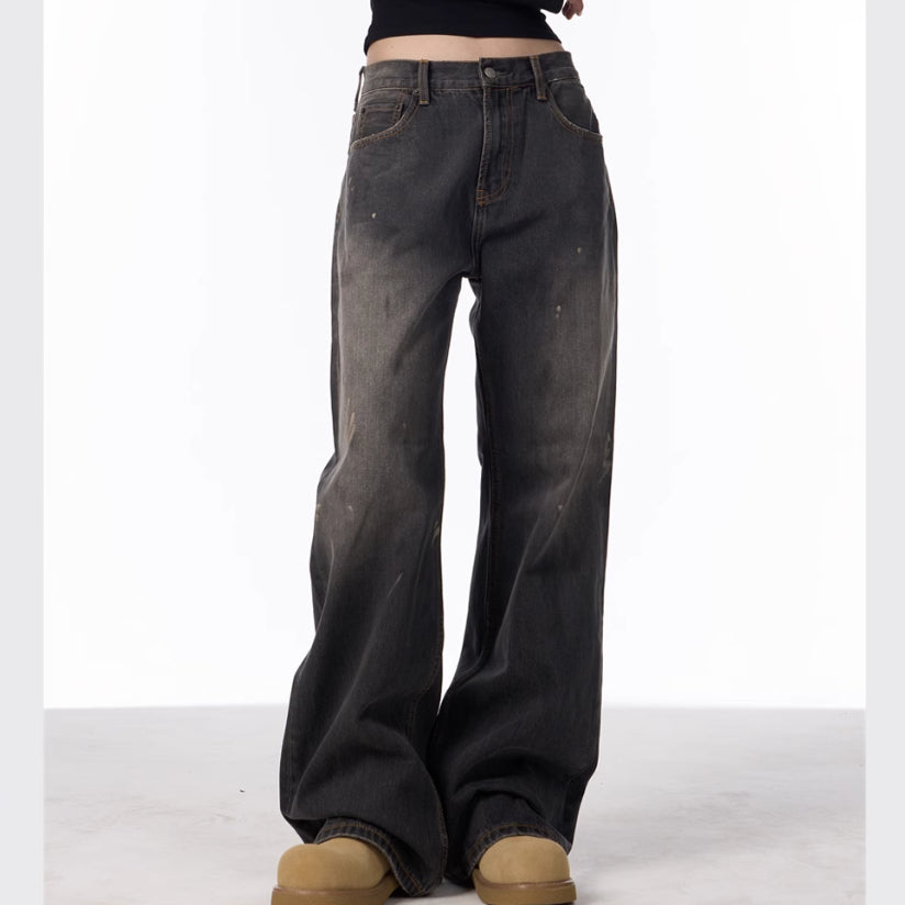 Indigo Relaxed Washed Retro Straight Jeans