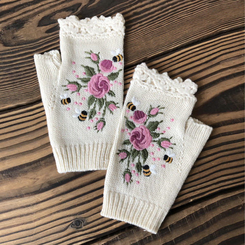 Ember Knit Floral Embroidered Gloves
