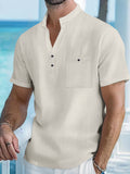 Archive Men's Linen Short-Sleeve Stand-Collar T-Shirt