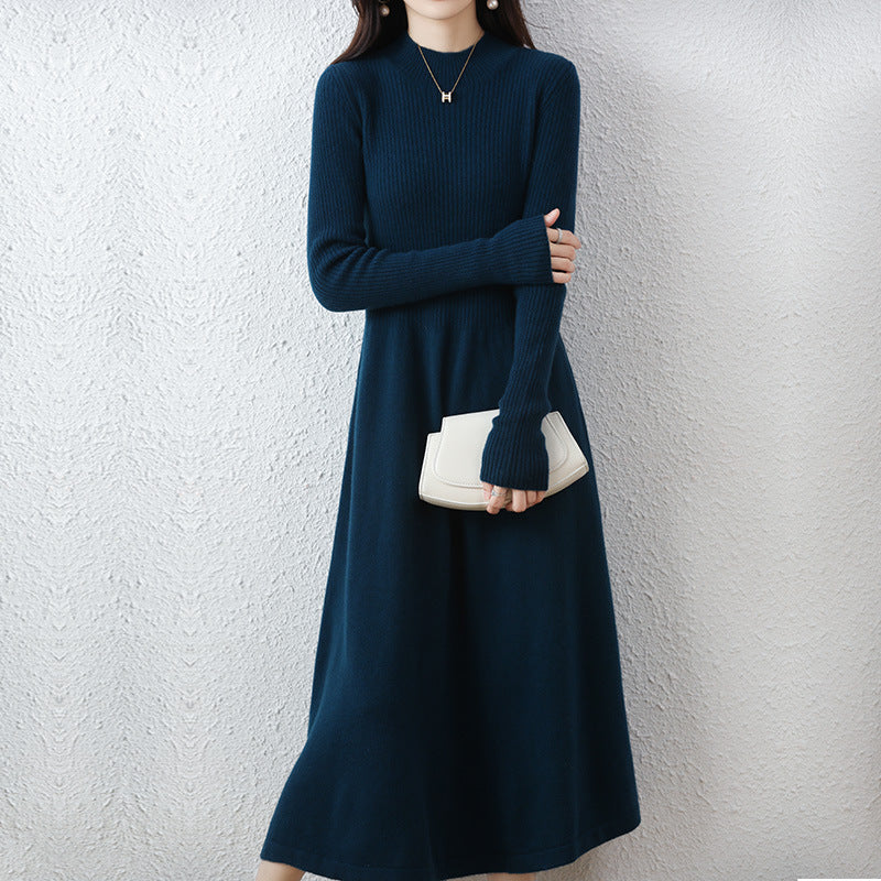 Nova Cinched-Waist Knit Midi Dress in Blue