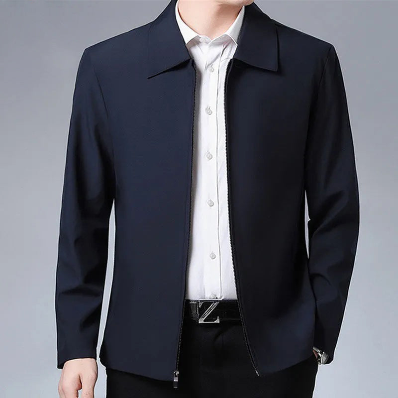 District Men's Lined Collared Zip Jacket in Navy Blue