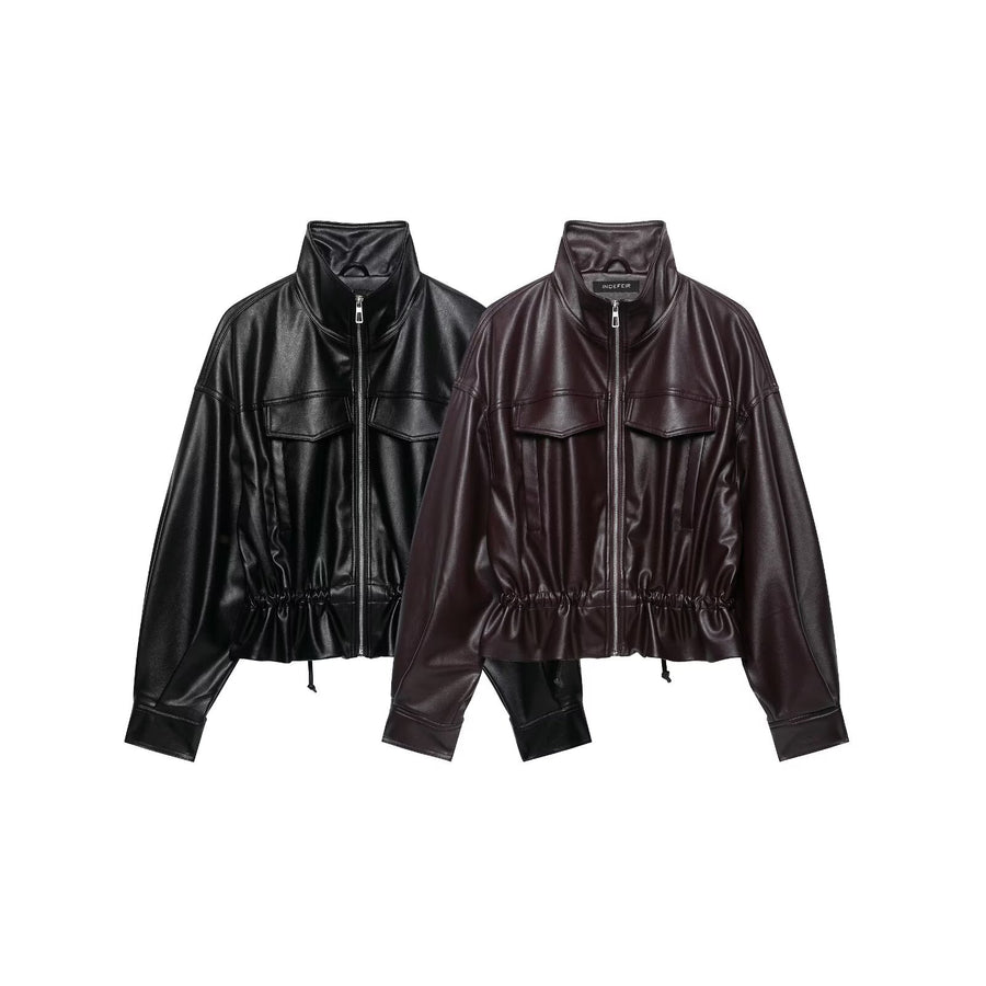 Halo Stand-Collar Cinch-Waist Jacket