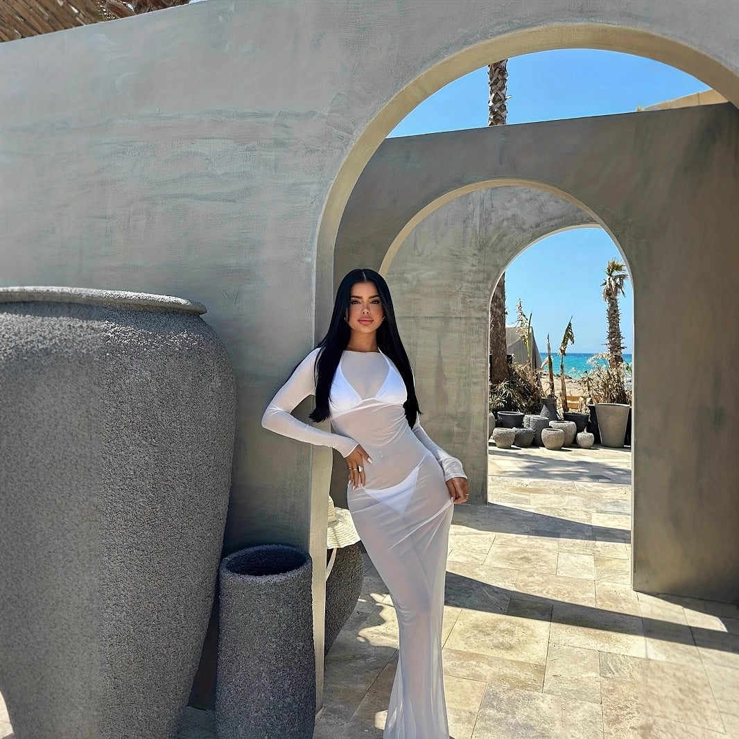 Nova Mesh Maxi Long-Sleeve Dress