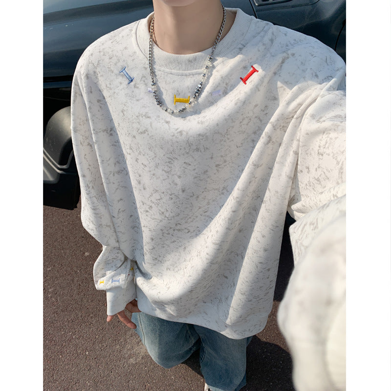 District Men's Crew-Neck Tie-Dye Embroidered Sweatshirt