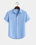 Metro Men's Cotton Short-Sleeve Solid Linen Shirt
