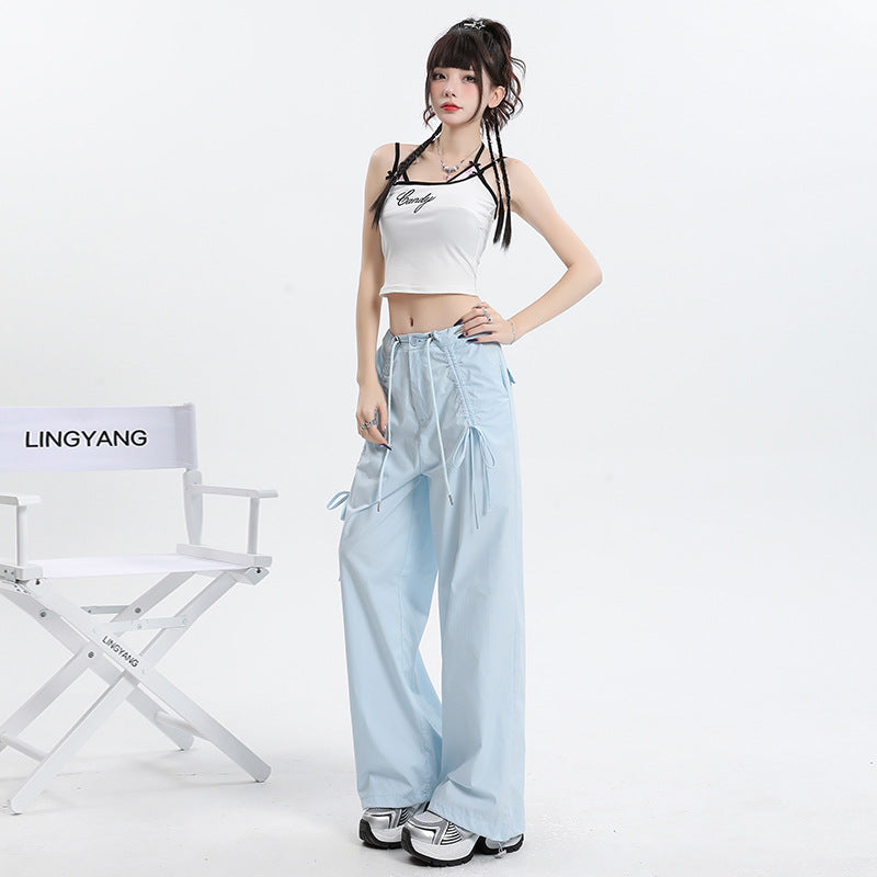 Rover Wide-Leg Straight Drawstring Cargo Pants
