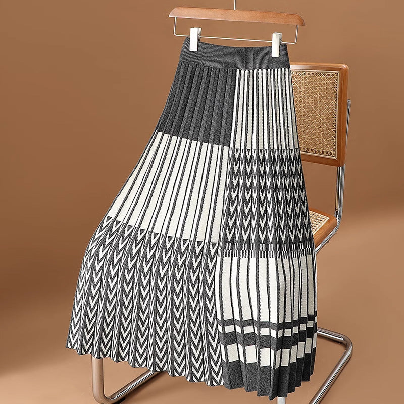Sway Knit Plaid Pleated Skirt