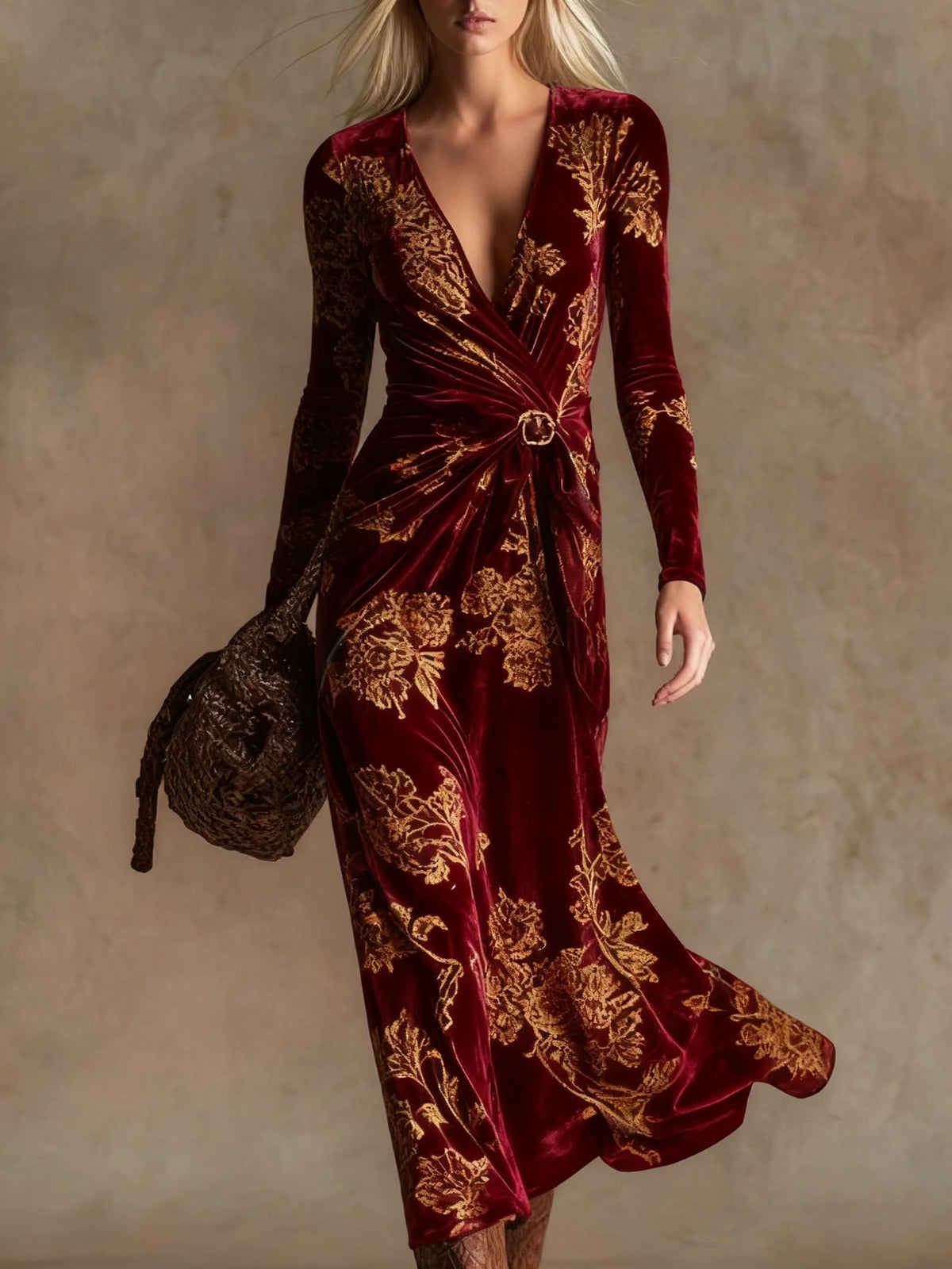 Nova Long-Sleeve V-Neck Maxi Dress