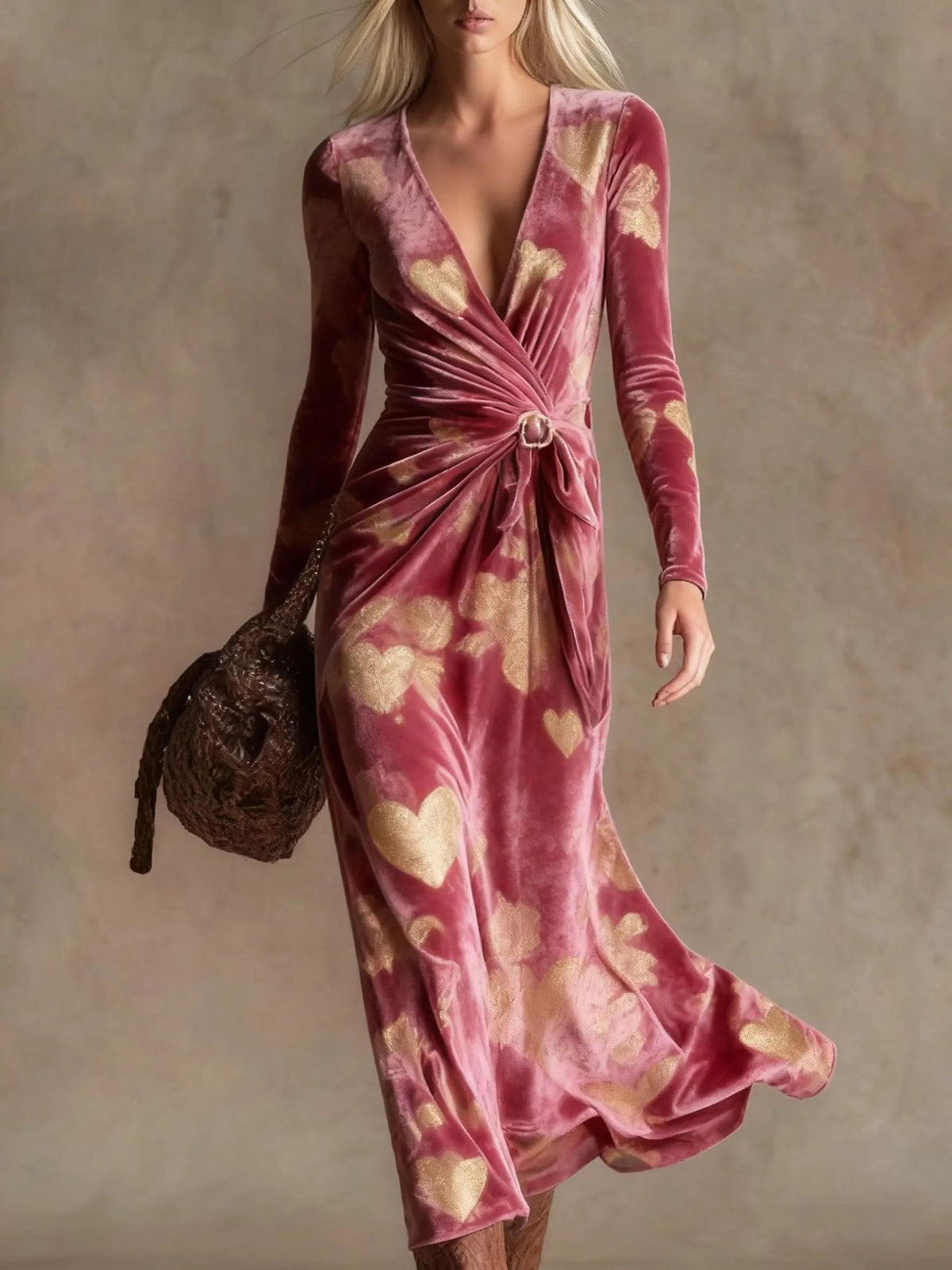 Nova Long-Sleeve V-Neck Maxi Dress