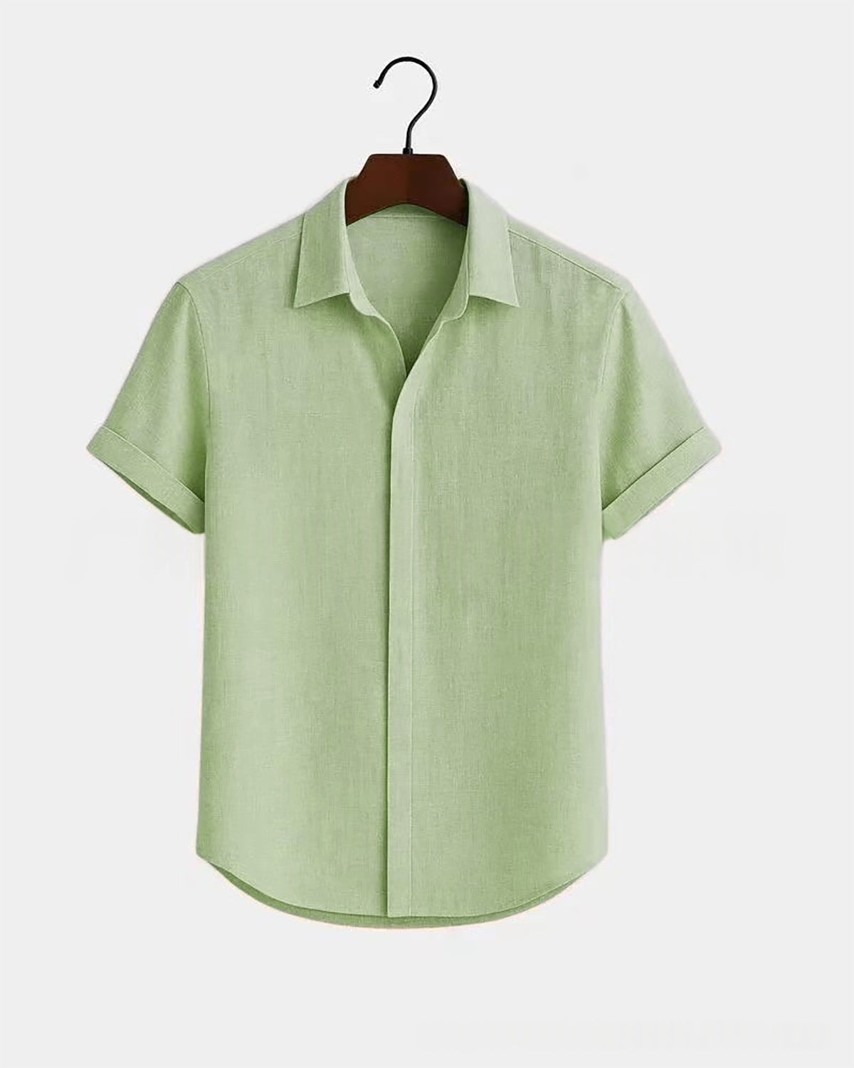 Metro Men's Cotton Short-Sleeve Solid Linen Shirt