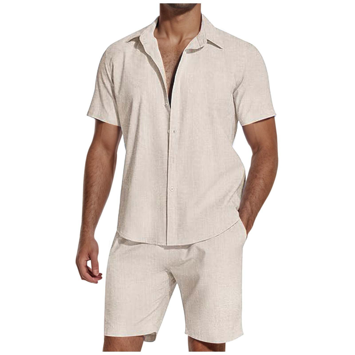 Metro Men's Short-Sleeve Lapel Linen Shirt