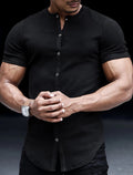 Metro Men's Stand-Collar Solid Henley Shirt