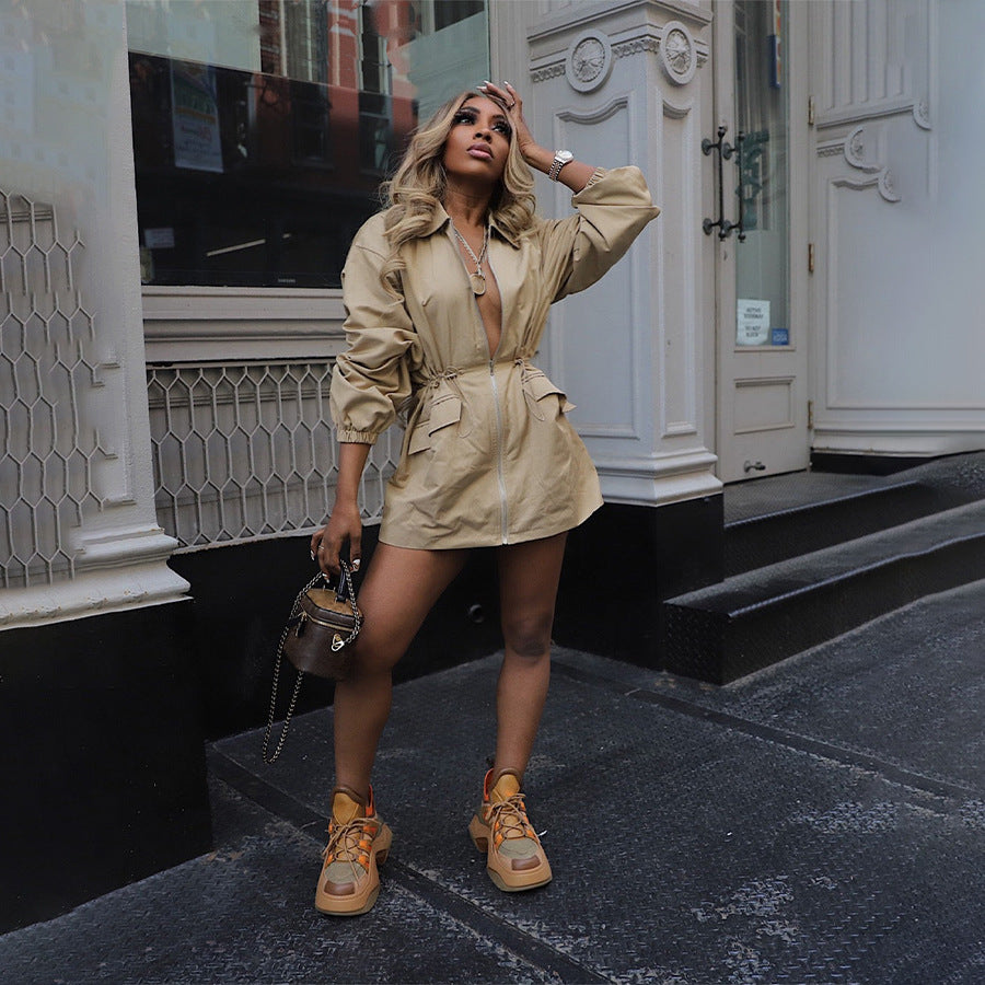 Lumen Mid-Length Drawstring Trench Coat
