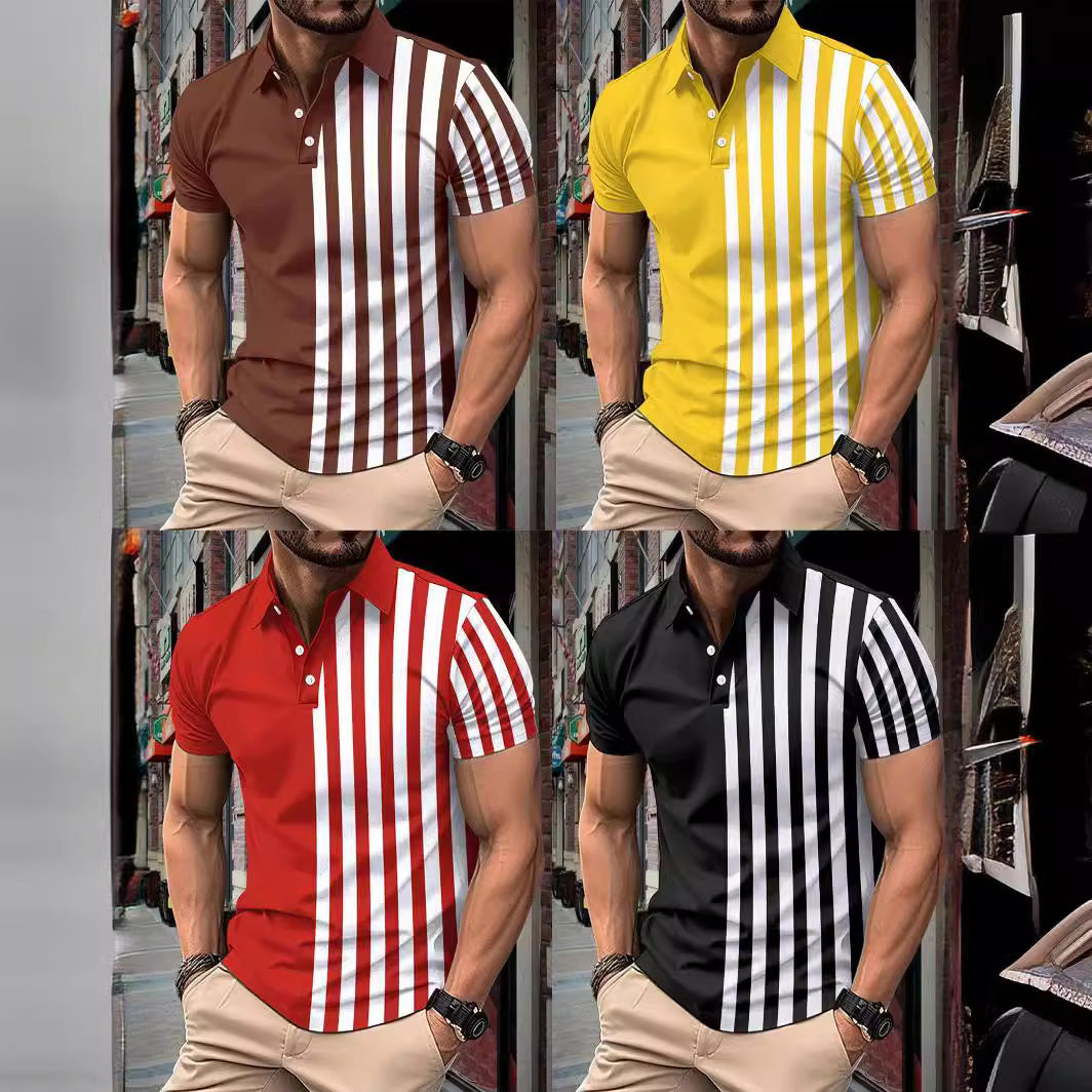 Metro Arden Men's Lapel Striped Polo Shirt