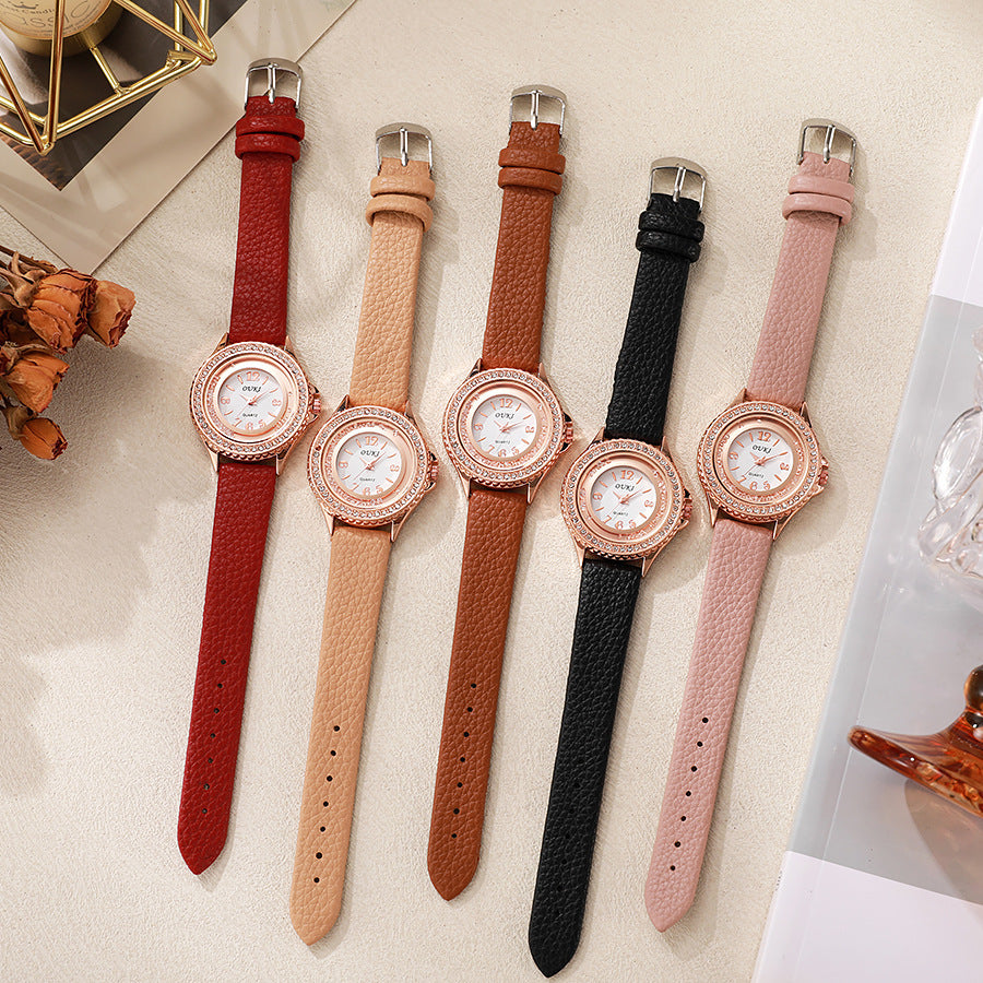 Tempo Minimalist Round Rhinestone Watch