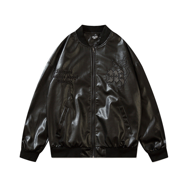 Halo Faux-Leather Leather Relaxed Varsity Jacket