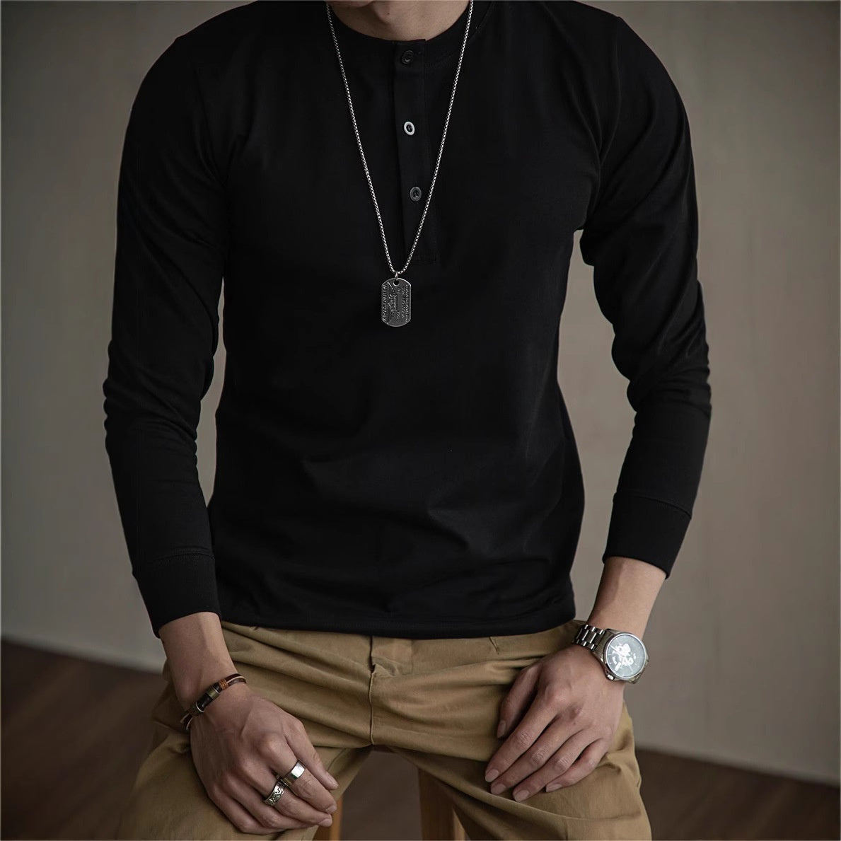 Metro Men's Cotton Slim Retro Henley Shirt
