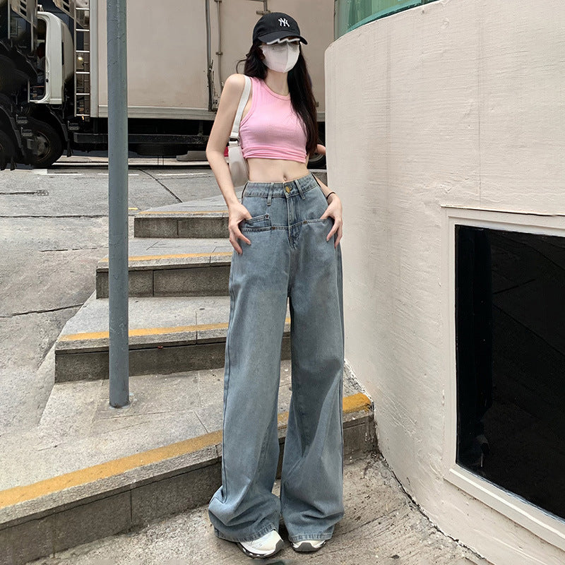 Indigo Relaxed Washed Retro Wide-Leg Jeans