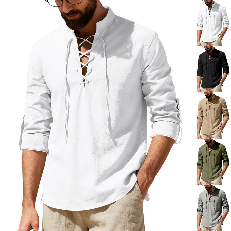 Metro Men's Linen Long-Sleeve Henley Shirt