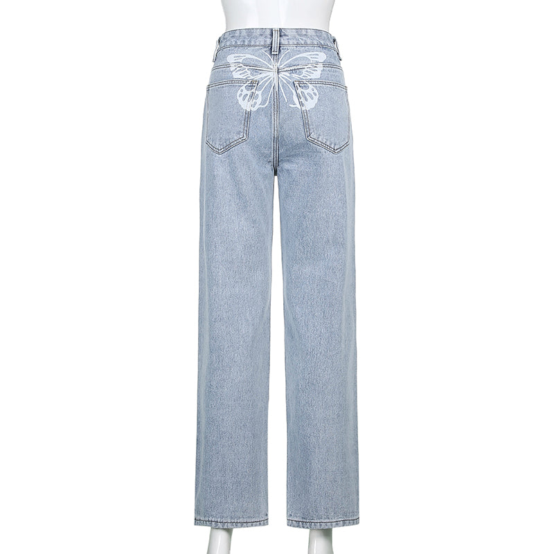 Indigo Straight Printed Washed Jeans