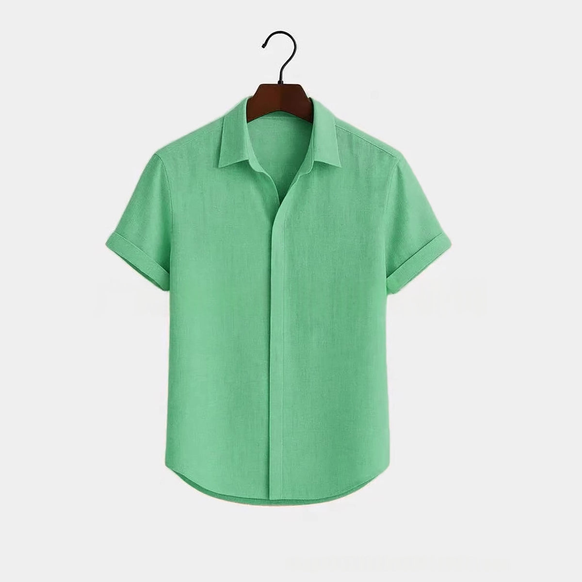 Metro Men's Cotton Short-Sleeve Solid Linen Shirt