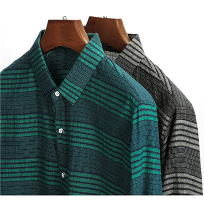Metro Men's Linen Long-Sleeve Striped Shirt