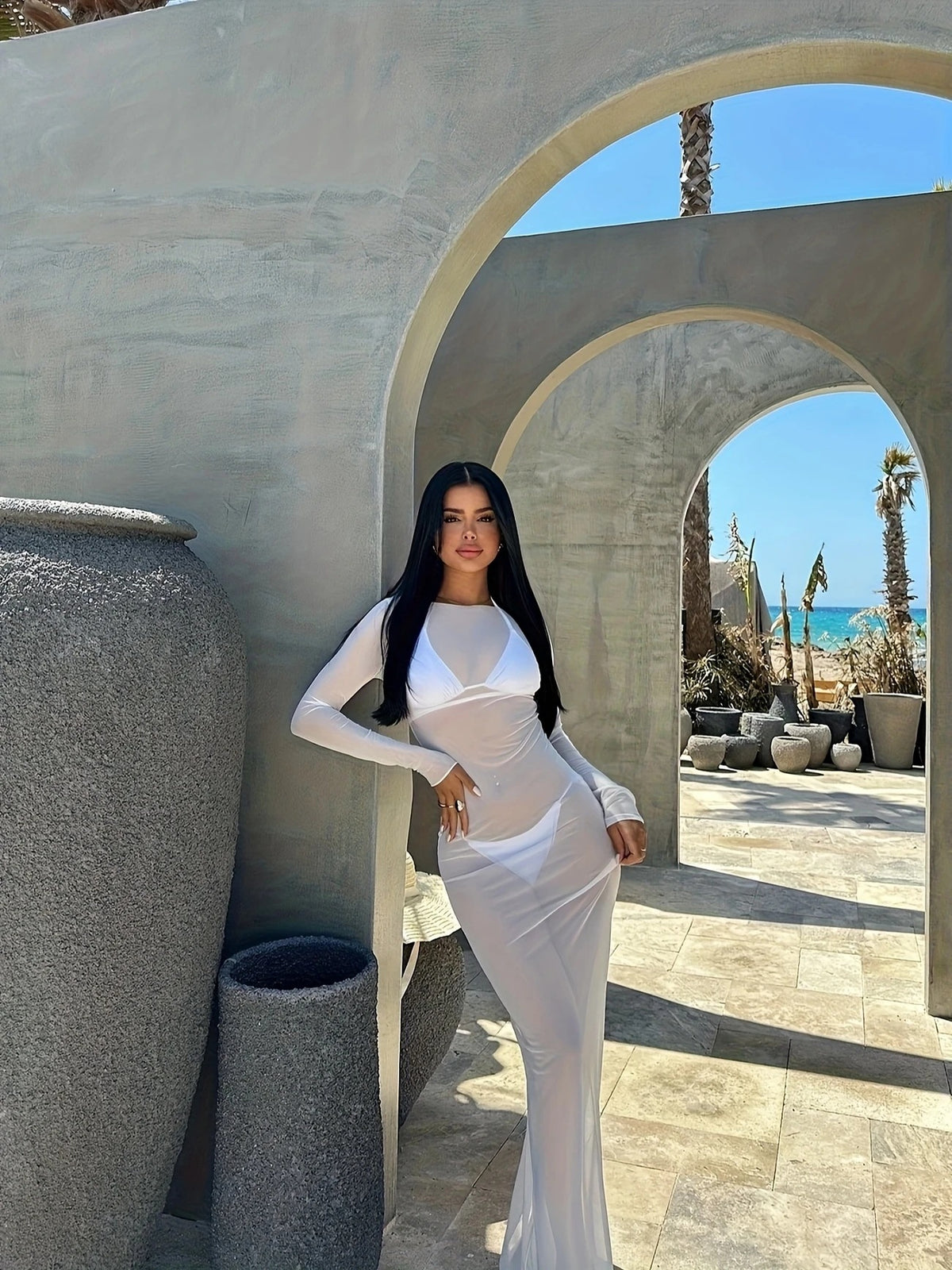 Nova Mesh Maxi Long-Sleeve Dress