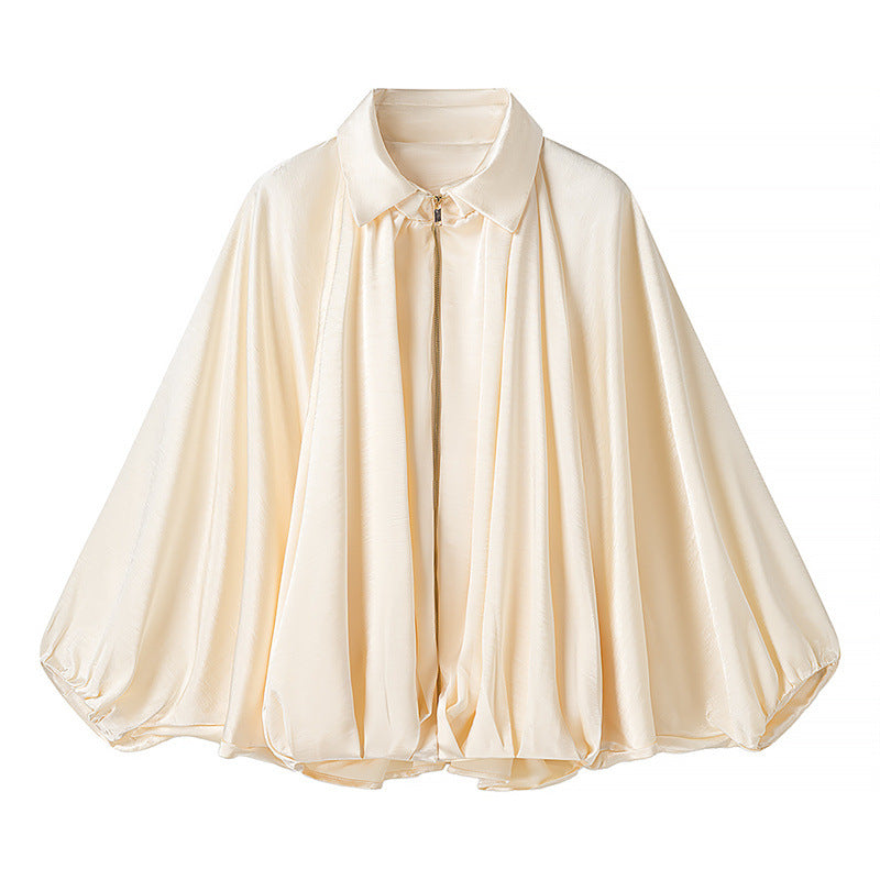 Halo Satin Bomber Jacket in Off-White