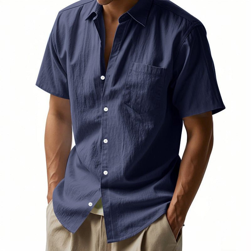 Metro Men's Short-Sleeve Solid Linen Shirt
