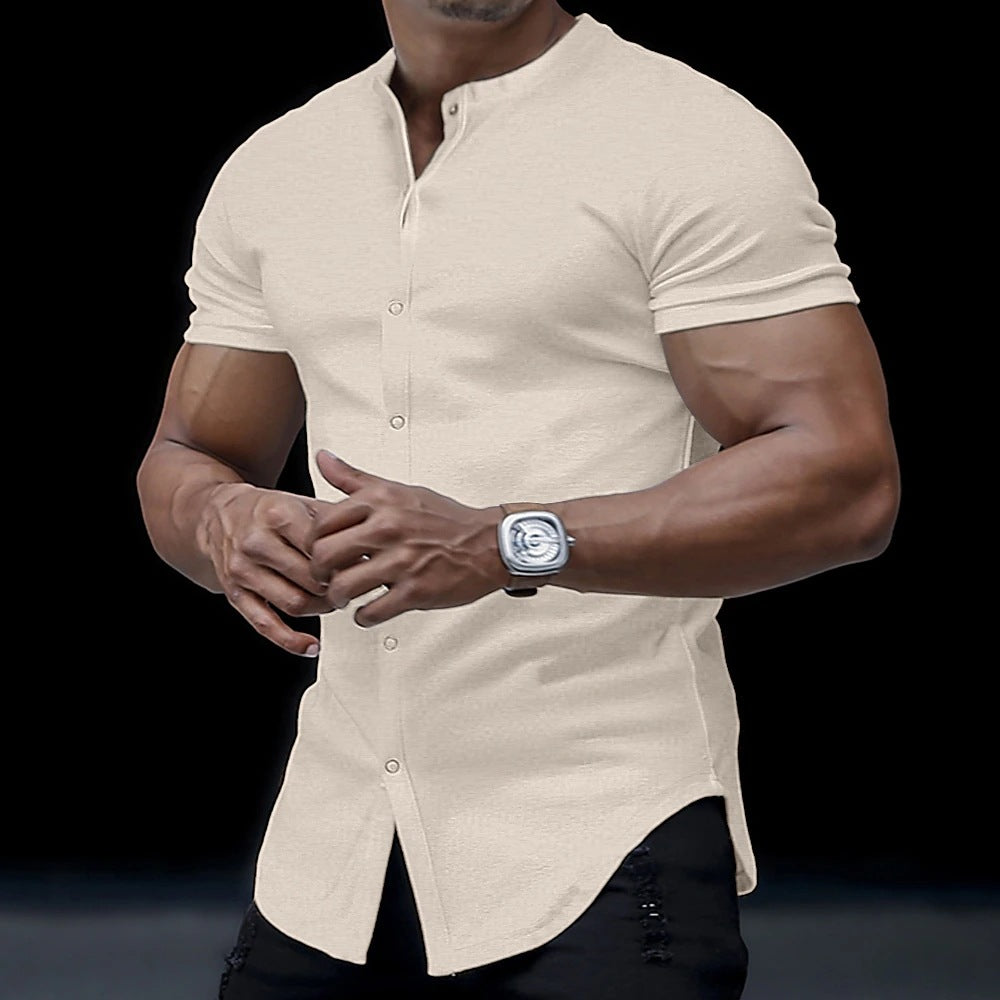 Metro Men's Stand-Collar Solid Henley Shirt