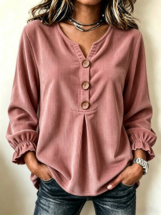 Aurelia Corduroy Long-Sleeve Blouse