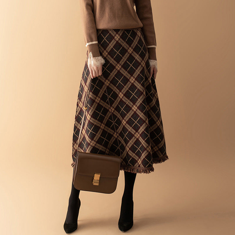 Nova Wool Midi Plaid Skirt