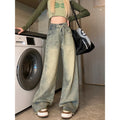 Indigo Distressed Retro Wide-Leg Jeans