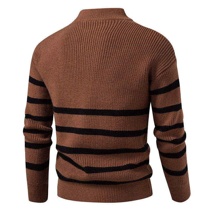 Atlas Men's Zip-Up Striped Colour-Block Sweater