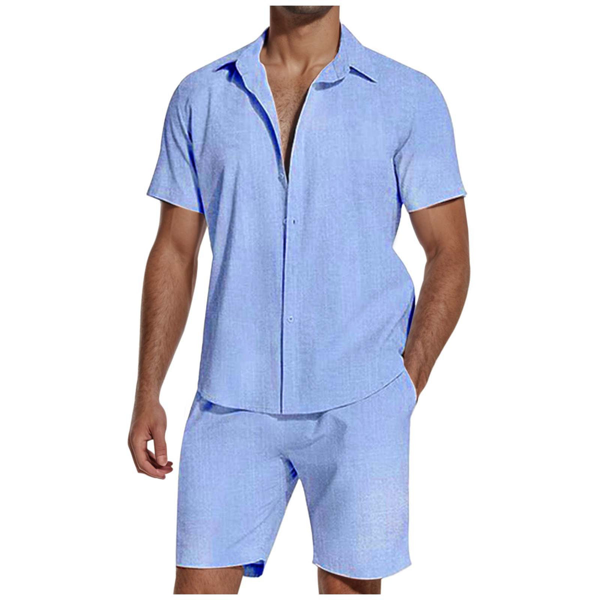 Metro Men's Short-Sleeve Lapel Linen Shirt