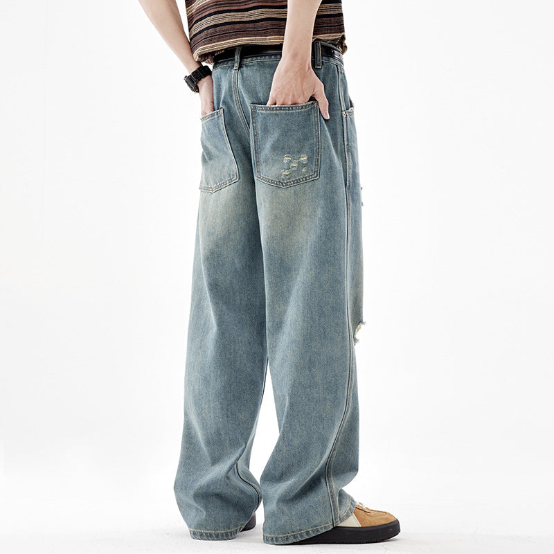 Indigo Men's Straight Ripped Jeans