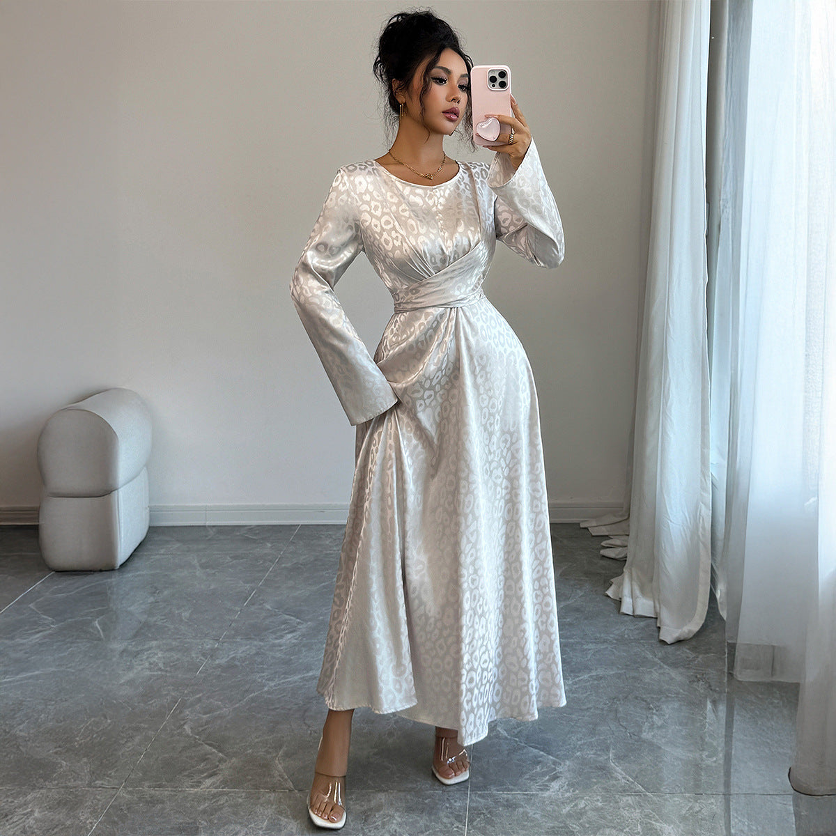 Nova High-Waist Long-Sleeve Maxi Dress