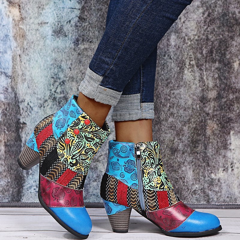 Stride Chunky Zip Printed Ankle Boots