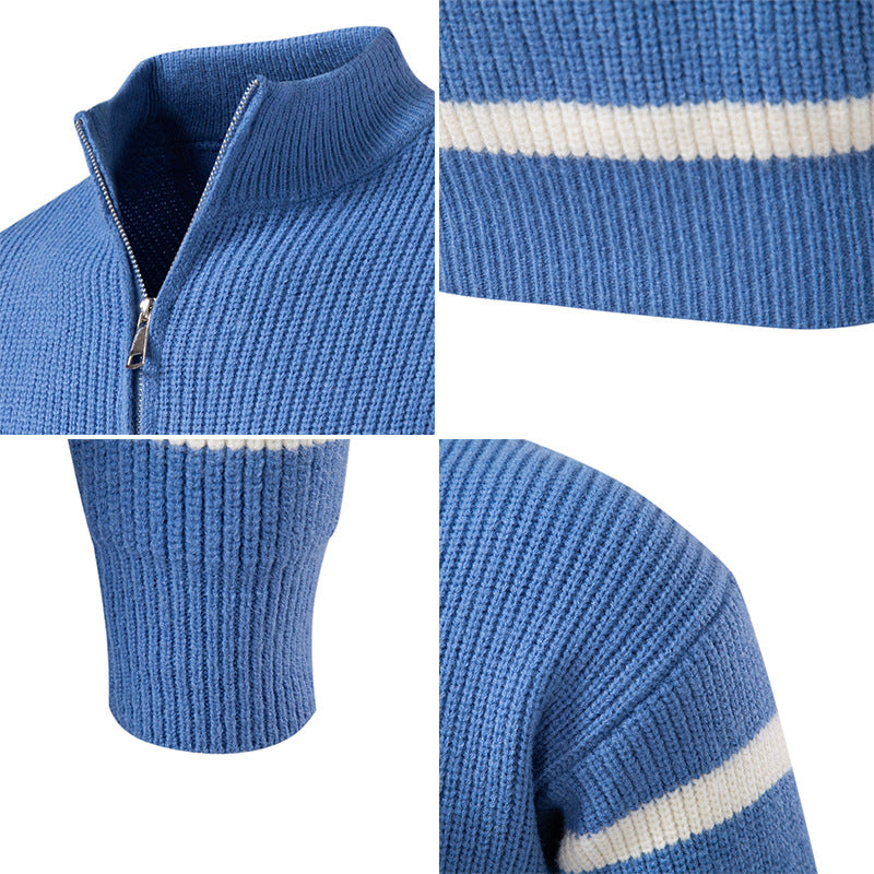 Atlas Men's Zip-Up Striped Colour-Block Sweater