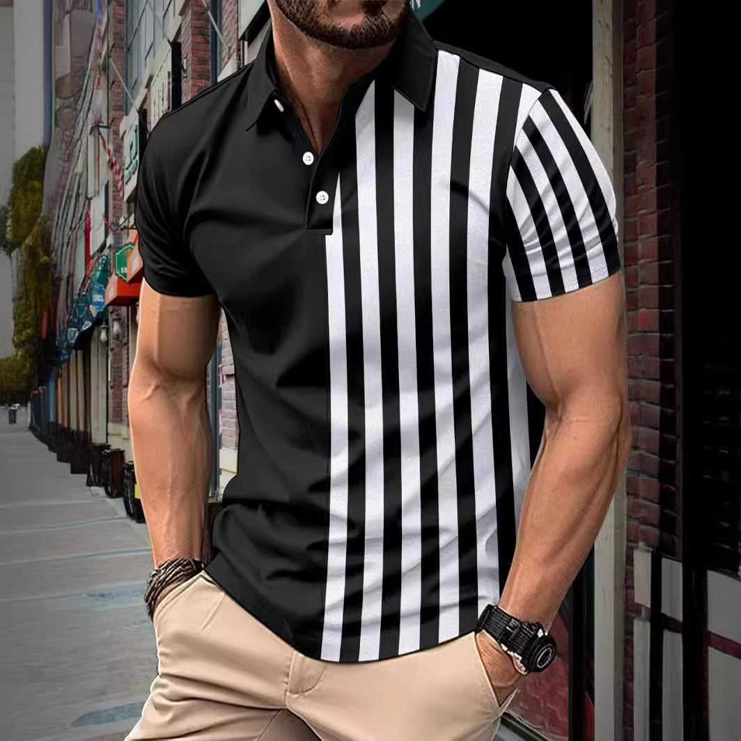 Metro Arden Men's Lapel Striped Polo Shirt