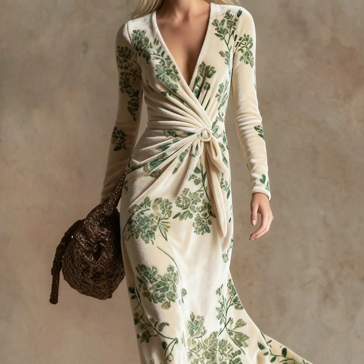 Nova Long-Sleeve V-Neck Maxi Dress