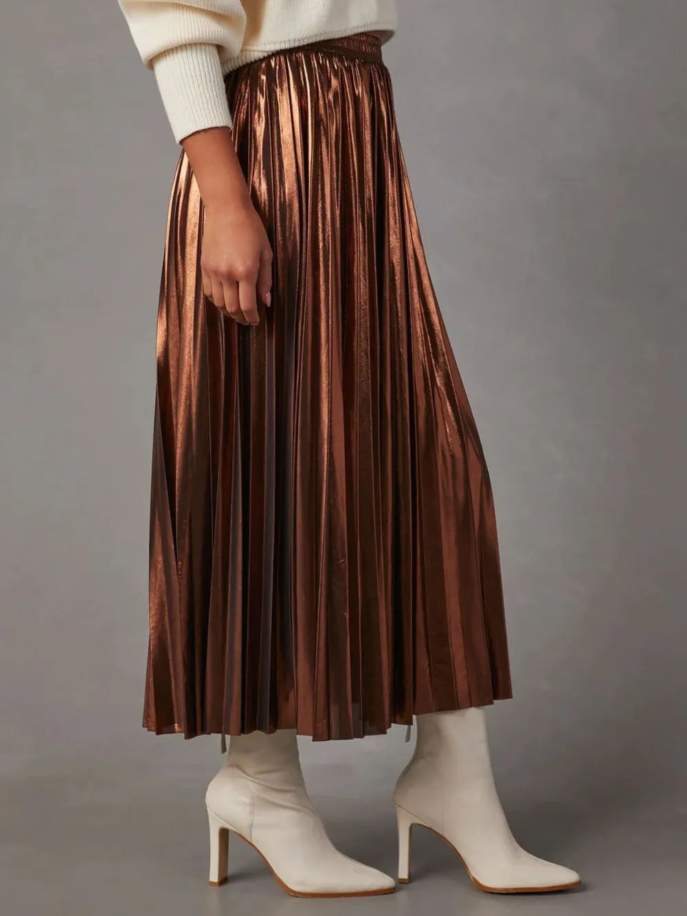 Sway Pleated Faux-Leather Midi Skirt, view 2