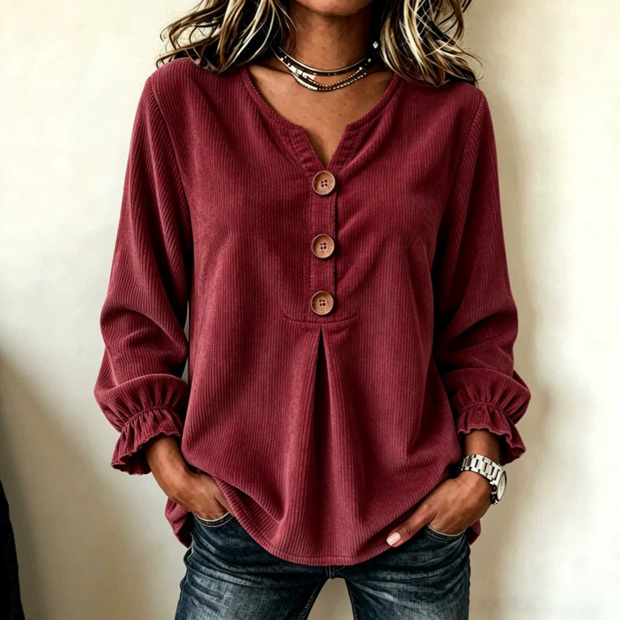 Aurelia Corduroy Long-Sleeve Blouse