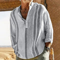 Metro Men's Linen Stand-Collar Striped Shirt