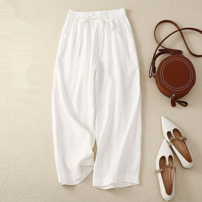 Flow Linen Cotton Cropped Wide-Leg Trousers