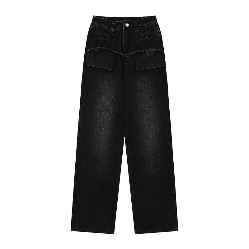 Indigo Distressed Retro Straight Jeans