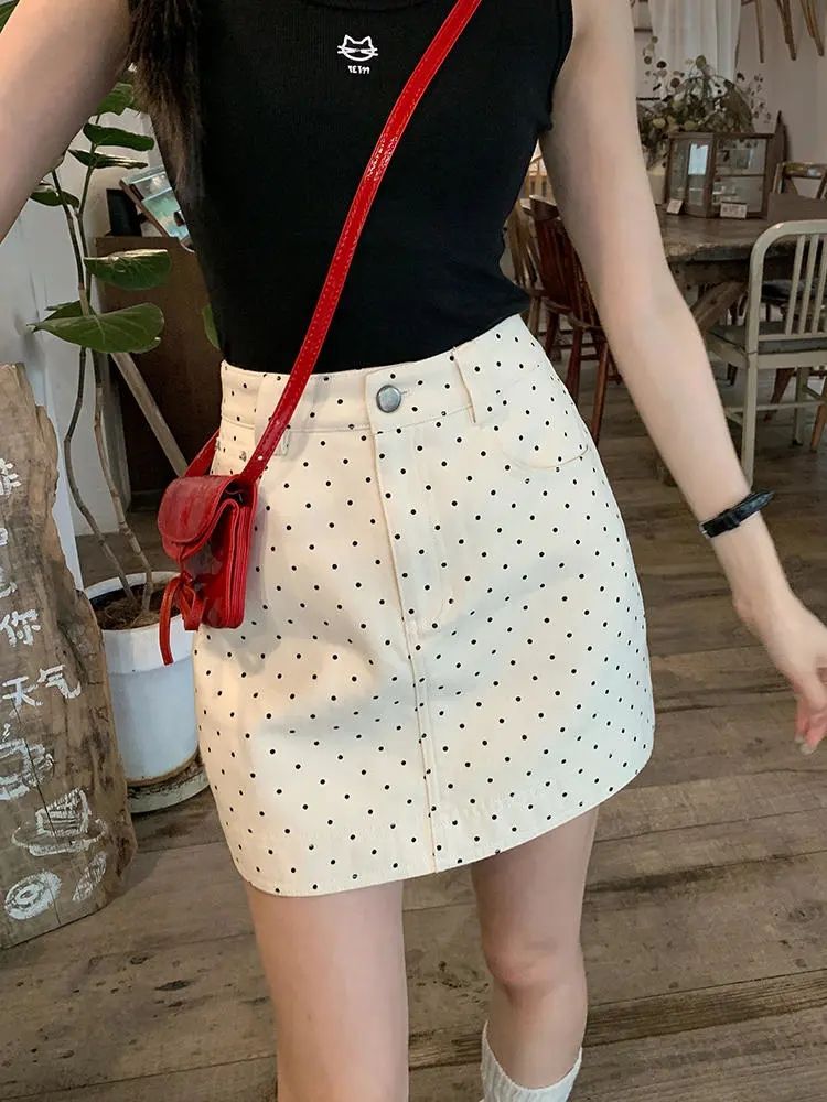 Sway Polka-Dot Denim Skirt